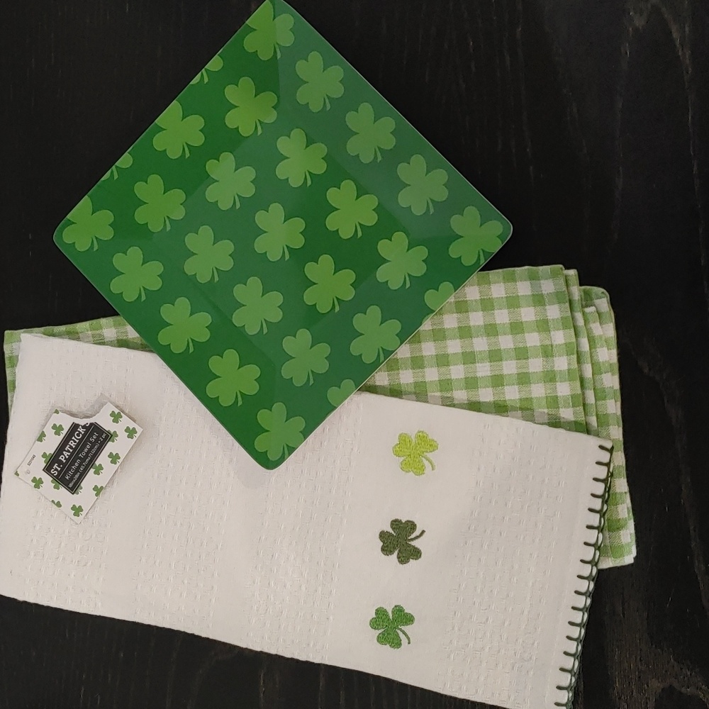 St. Patrick's Day Towel & Shamrock Plate